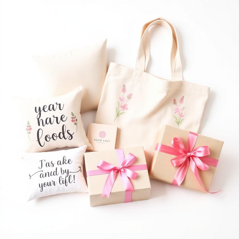 Assortment of personalized gift items and gift boxes